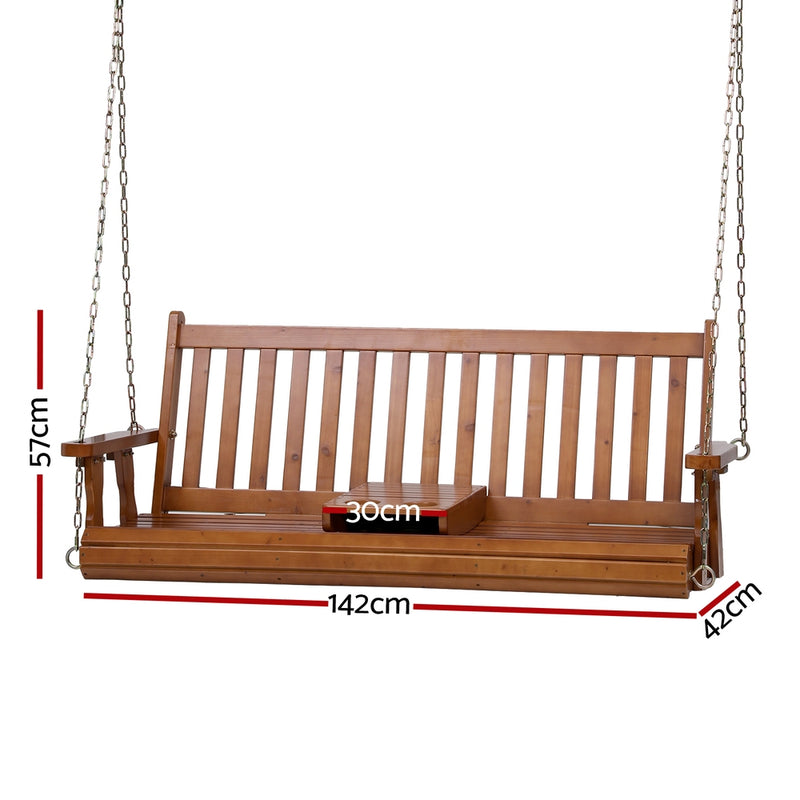 Danoz Outdoors - Gardeon Porch Outdoor Swing Chair Patio Furniture Wooden Bench 2 Seat Cup Holder