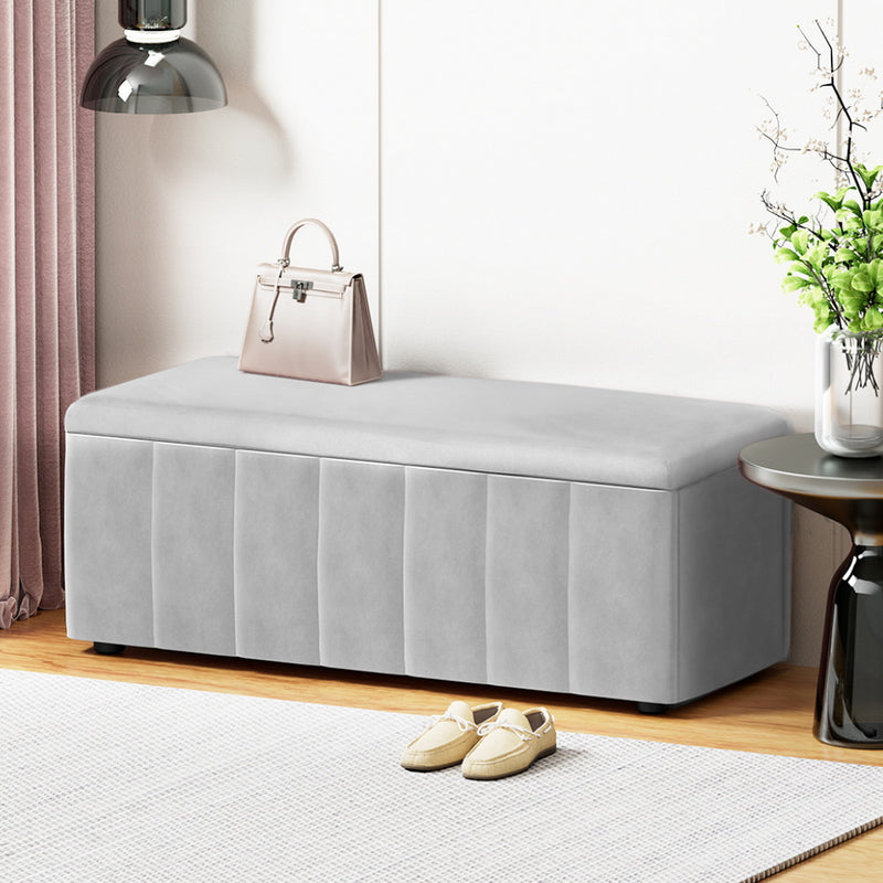 Danoz Furniture - Artiss Storage Ottoman Blanket Box Velvet Grey 103cm