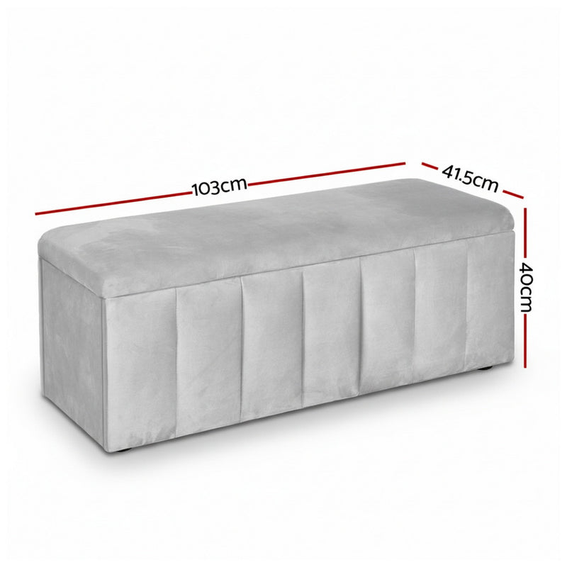 Danoz Furniture - Artiss Storage Ottoman Blanket Box Velvet Grey 103cm