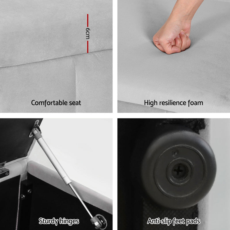 Danoz Furniture - Artiss Storage Ottoman Blanket Box Velvet Grey 103cm