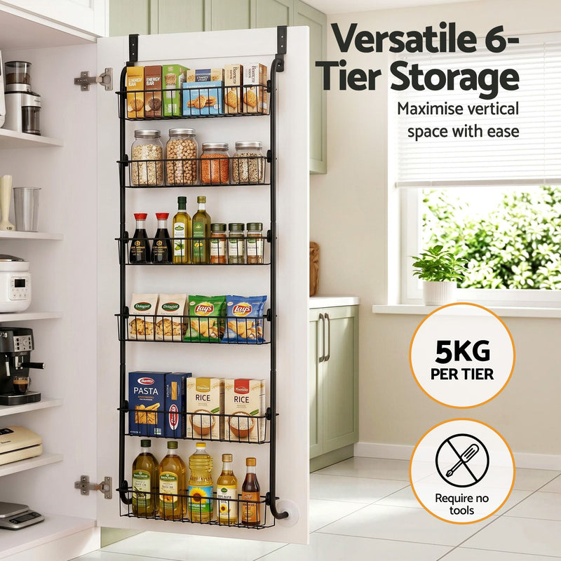 Danoz StoreSmart – Unlock Hidden Storage Space! Artiss 6-Tier Over Door Storage Hanger with Heavy-Duty Steel Frame & Suction-Grip Base – Perfect for Kitchen, Bathroom & Laundry! 🚪📦✨