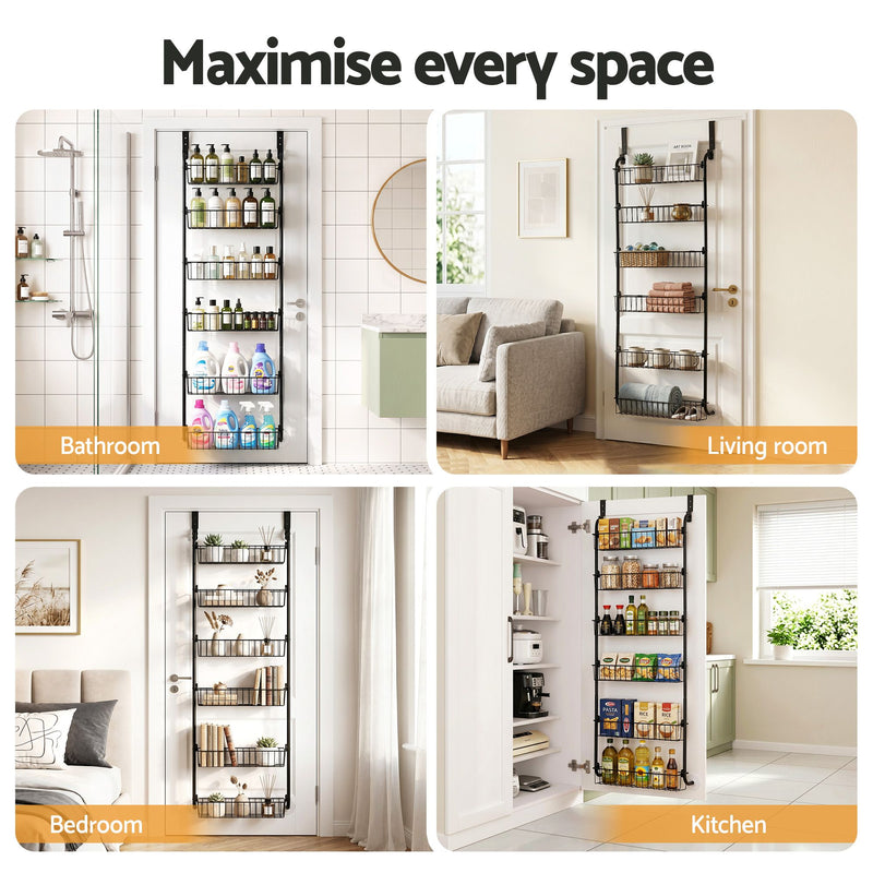 Danoz StoreSmart – Unlock Hidden Storage Space! Artiss 6-Tier Over Door Storage Hanger with Heavy-Duty Steel Frame & Suction-Grip Base – Perfect for Kitchen, Bathroom & Laundry! 🚪📦✨