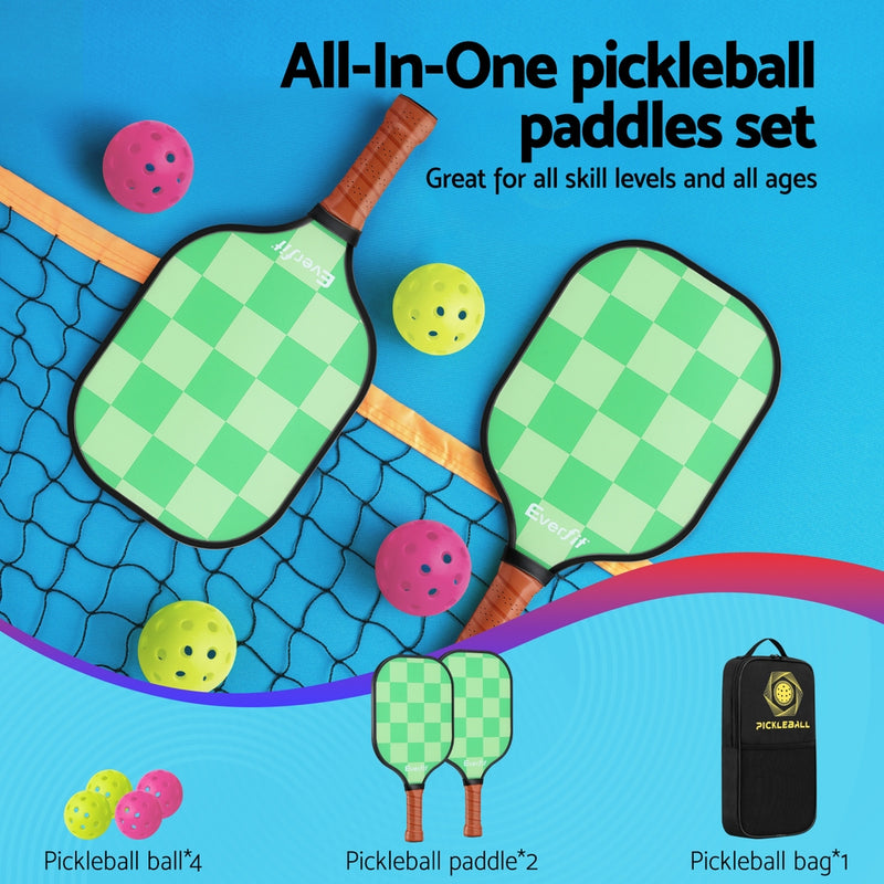 Danoz Sports - Everfit Pickleball Paddle Set Fiberglass with Balls Bag Tournament Kit 2PCS Pickle Balls Rackets