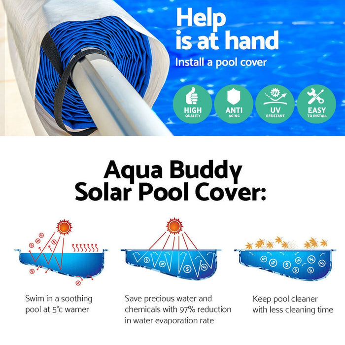 Danoz Pools 🏊 Aquabuddy Pool Cover 500 Micron 11x4.8m Swimming Pool Solar Blanket 5.5m Roller Blue