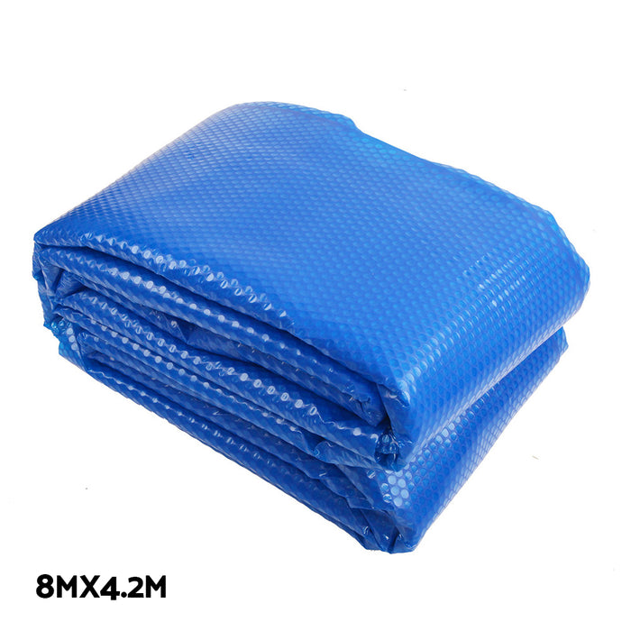 Aquabuddy Pool Cover 500 Micron 8x4.2m Silver Swimming Pool Solar Blanket 5.5m Blue Roller