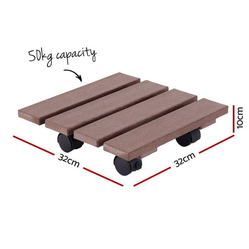 🌿 Danoz GardenSmart | Gardeon Plant Caddy 2-Pack | HDPE | Lockable Castor Wheels | Square | Indoor & Outdoor | Brown