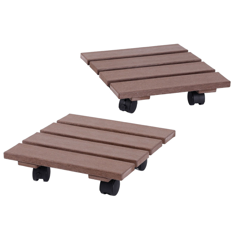 🌿 Danoz GardenSmart | Gardeon Plant Caddy 2-Pack | HDPE | Lockable Castor Wheels | Square | Indoor & Outdoor | Brown