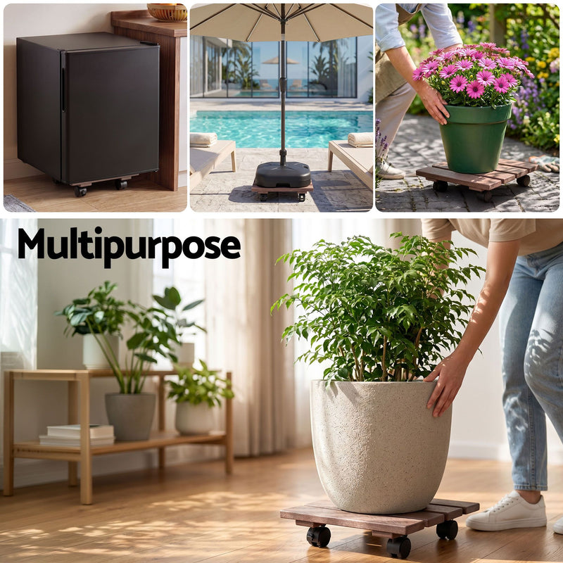 🌿 Danoz GardenSmart | Gardeon Plant Caddy 2-Pack | HDPE | Lockable Castor Wheels | Square | Indoor & Outdoor | Brown