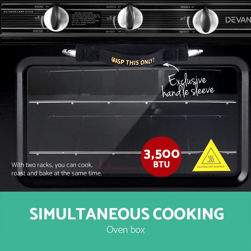 Convenience cooking outdoors with Danoz Kitchen 🧑‍🍳🥘 Devanti Portable Gas Oven. LPG oven/cooktop, For camping, picnics, and outdoor events