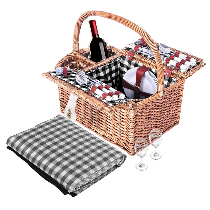 Danoz Direct - Alfresco 4 Person Picnic Basket Set Insulated Outdoor Blanket Bag