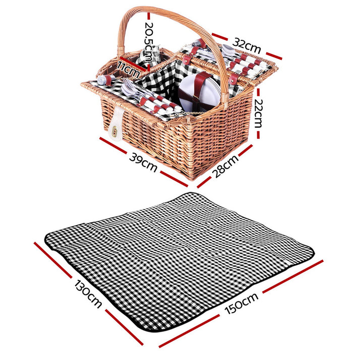 Danoz Direct - Alfresco 4 Person Picnic Basket Set Insulated Outdoor Blanket Bag