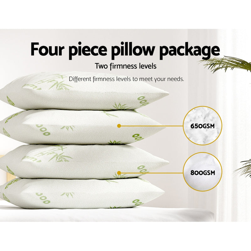 Danoz Pillows - Giselle Bedding 4 Pack Bamboo Pillow Family Hotel