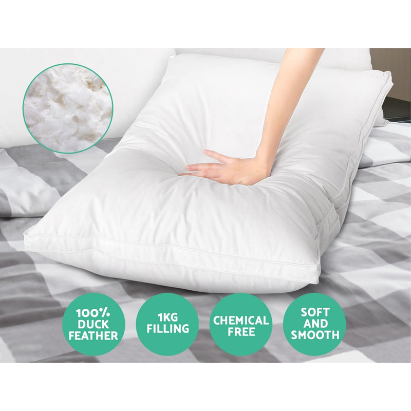 Danoz Direct - Giselle Bedding Huge 75 x 50cm Duck Feather Down Pillow Luxury - Buy 1 Get 1 Free!