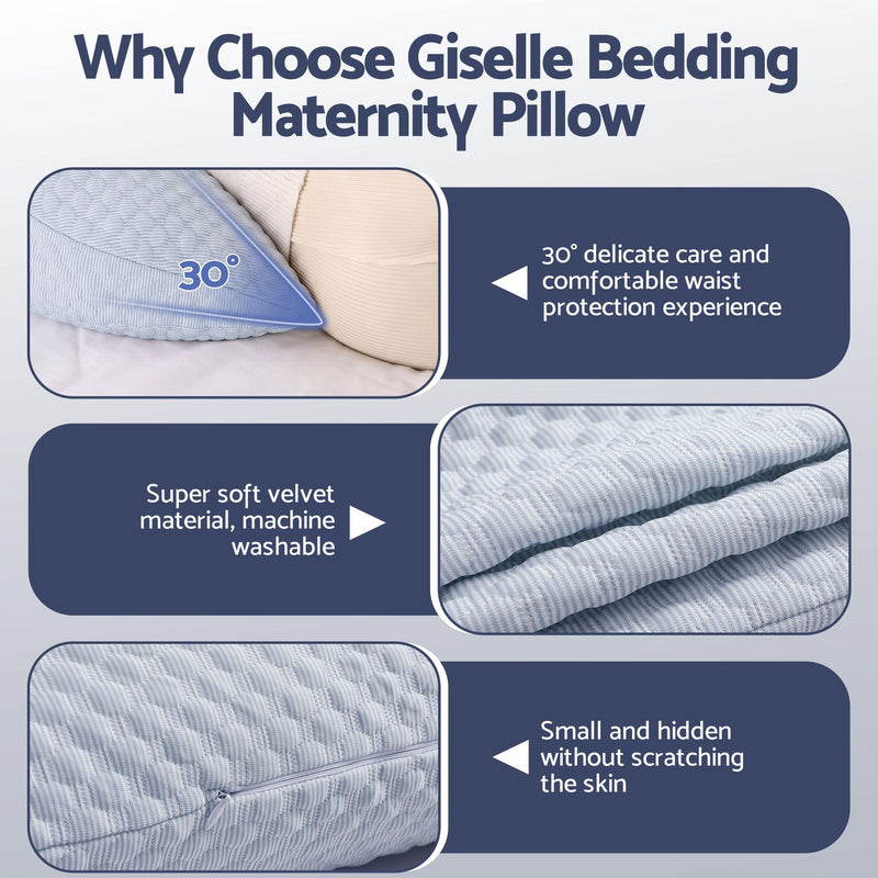🤱 Danoz PillowSmart | Giselle Bedding Cooling Pregnancy Pillow | 37×87cm | Adjustable | Back, Belly & Hip Support | Removable Cover | Blue