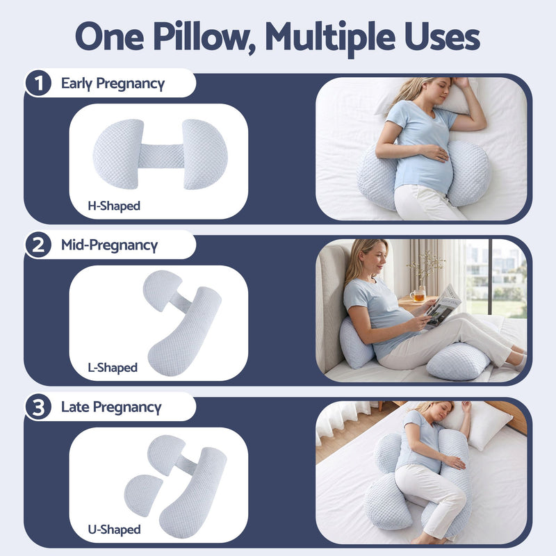 🤱 Danoz PillowSmart | Giselle Bedding Cooling Pregnancy Pillow | 37×87cm | Adjustable | Back, Belly & Hip Support | Removable Cover | Blue