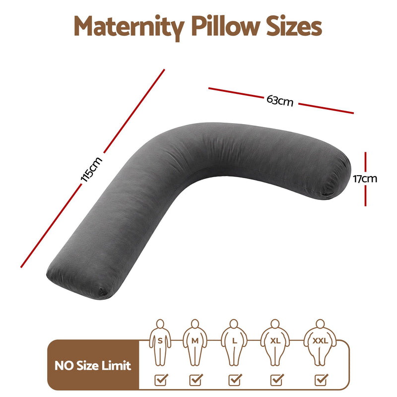🤱 Danoz PillowSmart | Giselle Bedding L-Shaped Pregnancy Pillow | 100% Cotton Jersey | Head, Neck & Belly Support | 63x115cm Grey