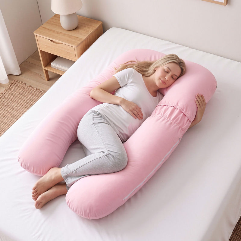 🤱 Danoz PillowSmart | Giselle Bedding U-Shaped Pregnancy Pillow | 100% Cotton Jersey | Full Body Support | 73x133cm Pink