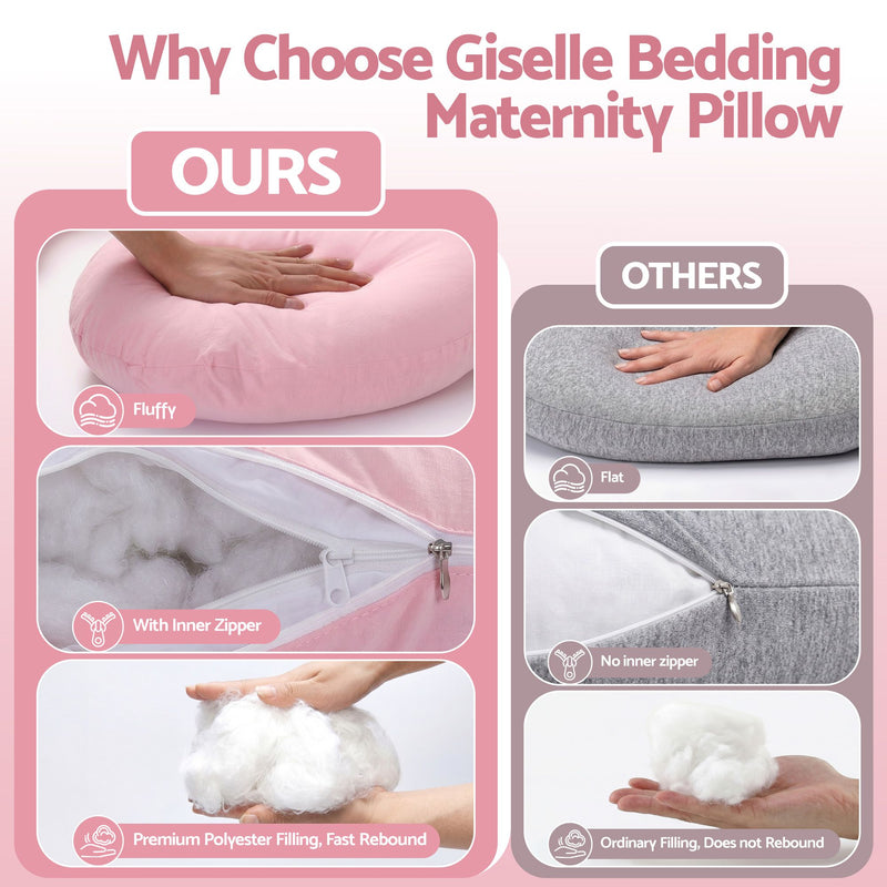 🤱 Danoz PillowSmart | Giselle Bedding U-Shaped Pregnancy Pillow | 100% Cotton Jersey | Full Body Support | 73x133cm Pink