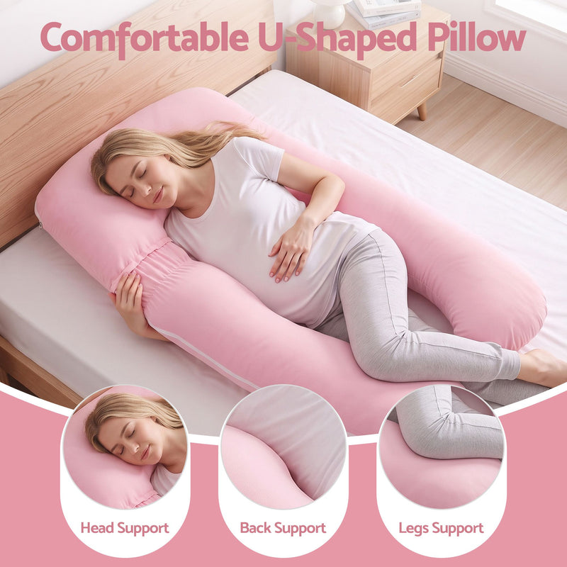 🤱 Danoz PillowSmart | Giselle Bedding U-Shaped Pregnancy Pillow | 100% Cotton Jersey | Full Body Support | 73x133cm Pink