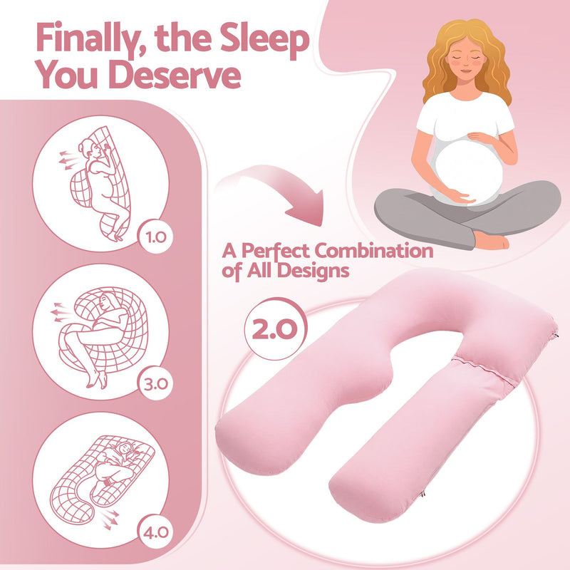 🤱 Danoz PillowSmart | Giselle Bedding U-Shaped Pregnancy Pillow | 100% Cotton Jersey | Full Body Support | 73x133cm Pink