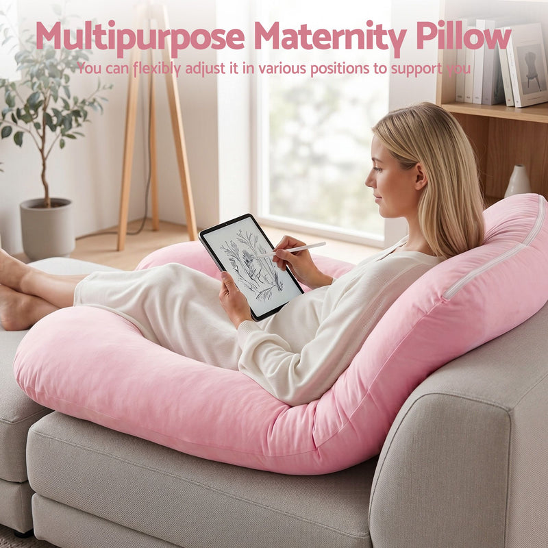 🤱 Danoz PillowSmart | Giselle Bedding U-Shaped Pregnancy Pillow | 100% Cotton Jersey | Full Body Support | 73x133cm Pink