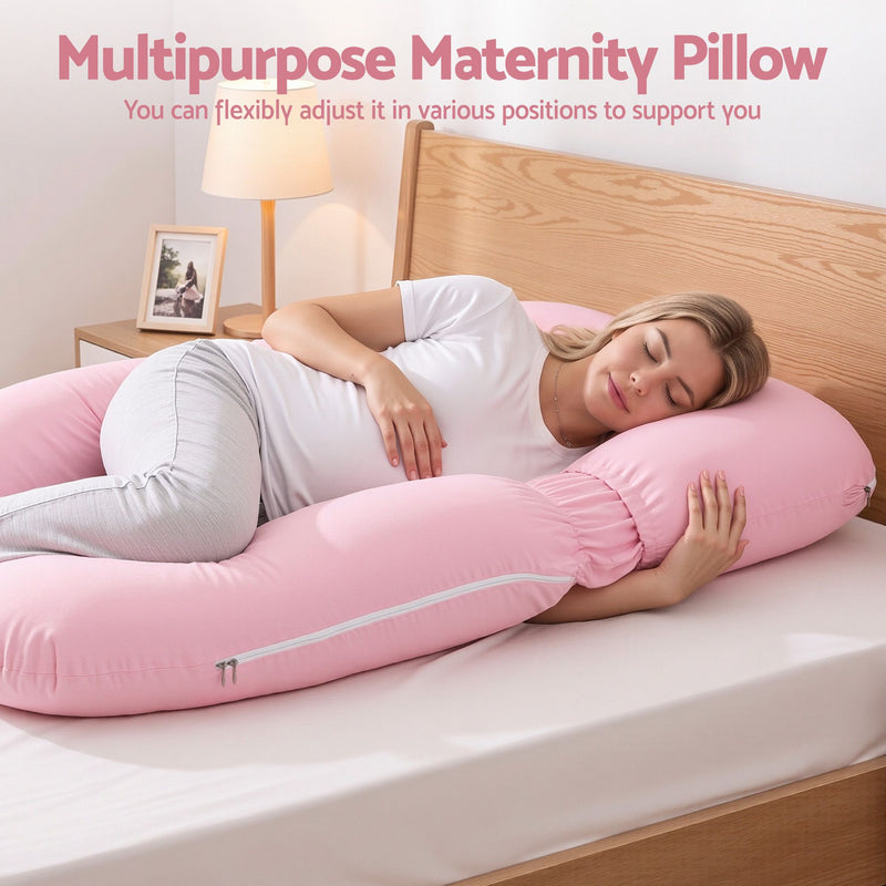 🤱 Danoz PillowSmart | Giselle Bedding U-Shaped Pregnancy Pillow | 100% Cotton Jersey | Full Body Support | 73x133cm Pink