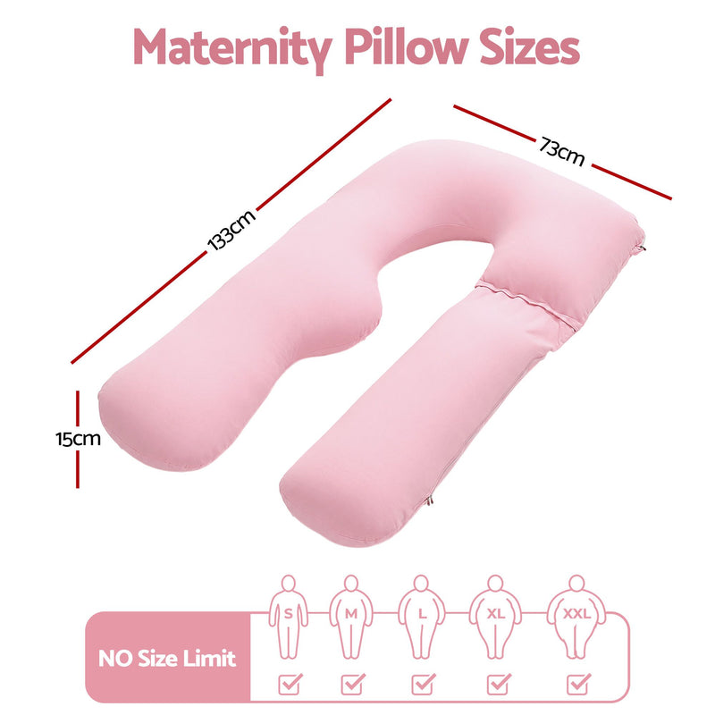 🤱 Danoz PillowSmart | Giselle Bedding U-Shaped Pregnancy Pillow | 100% Cotton Jersey | Full Body Support | 73x133cm Pink