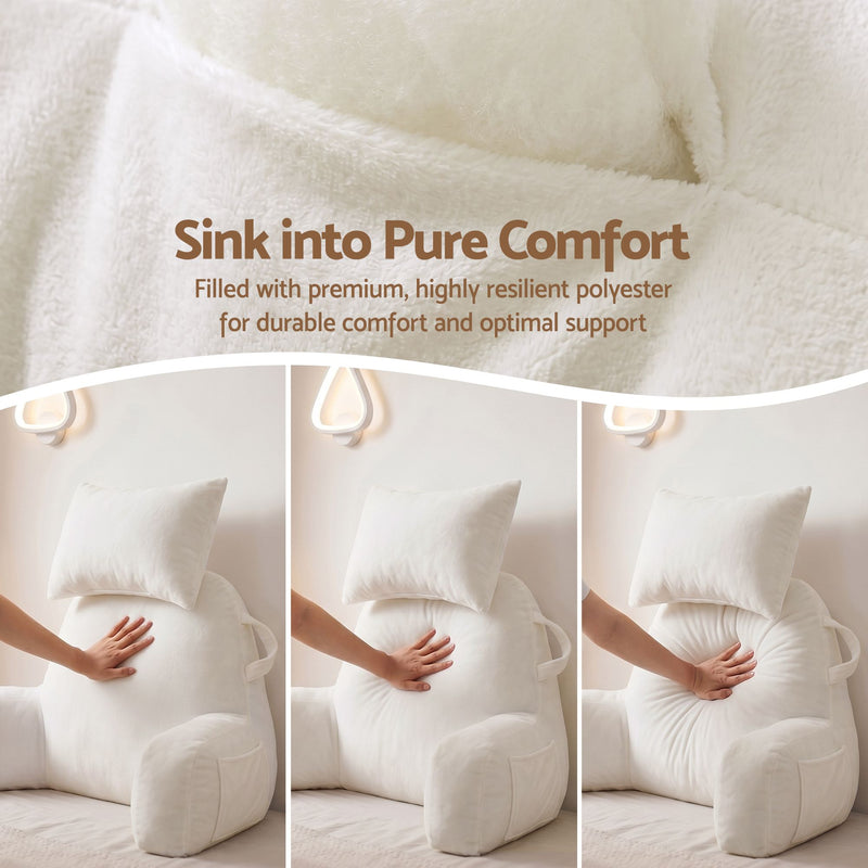 🛋️ Danoz PillowSmart | Giselle Bedding Reading Pillow | Detachable Neck Roll | Armrests | Side Pockets | Back Support | TV & Gaming | Beige
