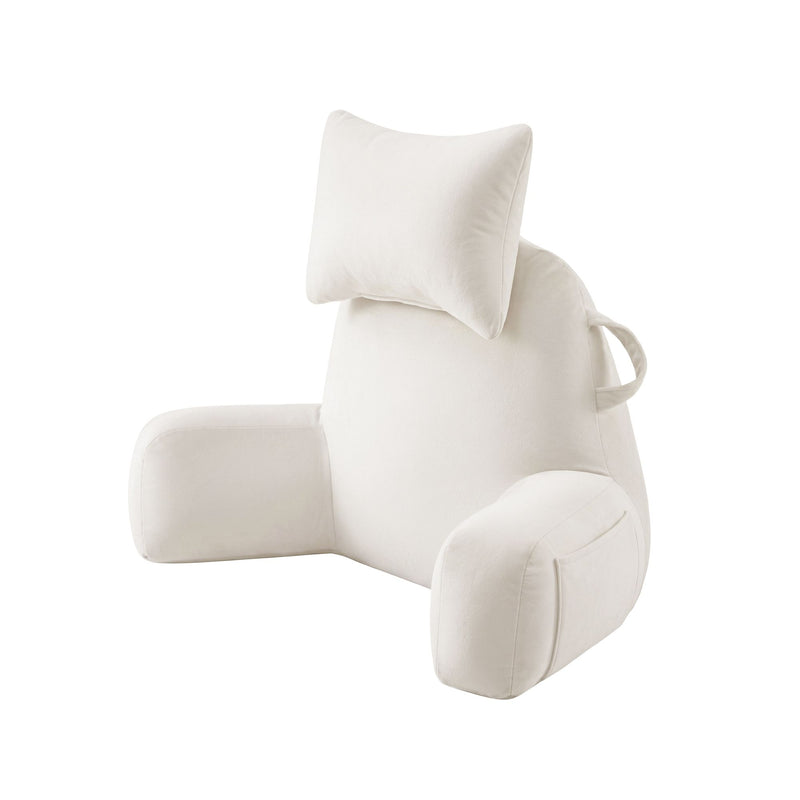 🛋️ Danoz PillowSmart | Giselle Bedding Reading Pillow | Detachable Neck Roll | Armrests | Side Pockets | Back Support | TV & Gaming | Beige