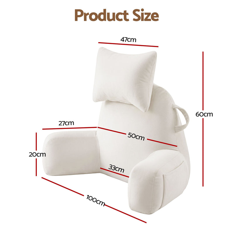🛋️ Danoz PillowSmart | Giselle Bedding Reading Pillow | Detachable Neck Roll | Armrests | Side Pockets | Back Support | TV & Gaming | Beige