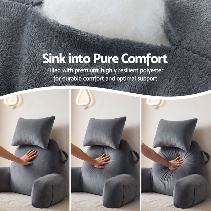 🛋️ Danoz PillowSmart | Giselle Bedding Reading Pillow | Detachable Neck Roll | Armrests | Side Pockets | Back Support | TV & Gaming | Gray