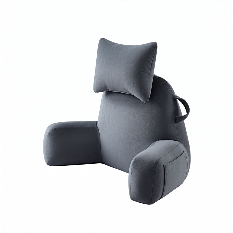 🛋️ Danoz PillowSmart | Giselle Bedding Reading Pillow | Detachable Neck Roll | Armrests | Side Pockets | Back Support | TV & Gaming | Gray