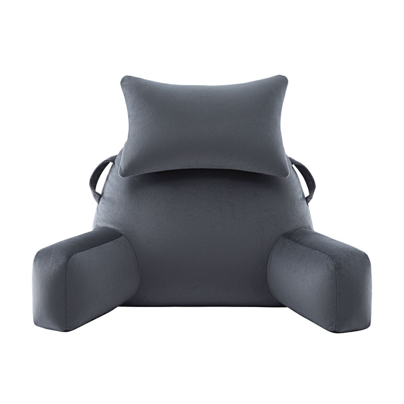 🛋️ Danoz PillowSmart | Giselle Bedding Reading Pillow | Detachable Neck Roll | Armrests | Side Pockets | Back Support | TV & Gaming | Gray