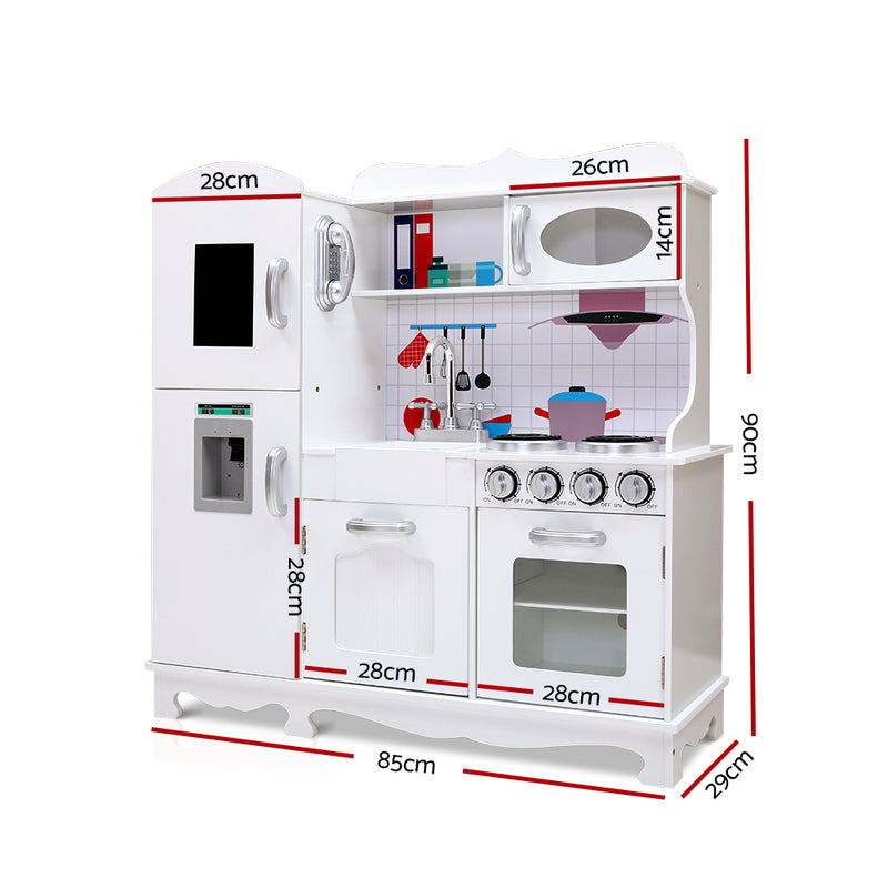 Danoz Kids - Keezi Kids Kitchen Play Set Wooden Pretend Toys Cooking Children Storage White