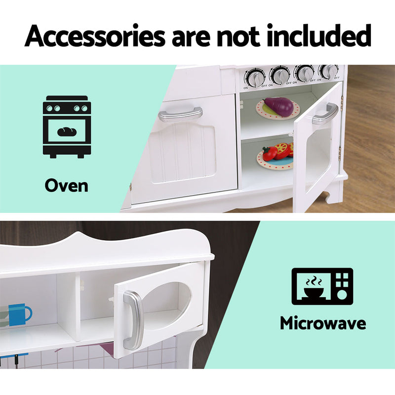 Danoz Kids - Keezi Kids Kitchen Play Set Wooden Pretend Toys Cooking Children Storage White