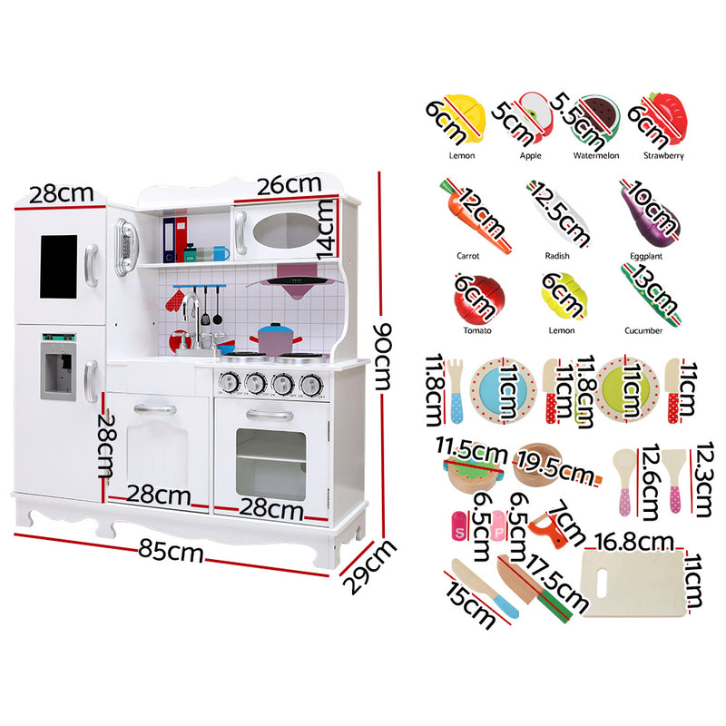 Danoz Kids - Keezi Kids Kitchen Play Set Wooden Pretend Toys Cooking Children Food White