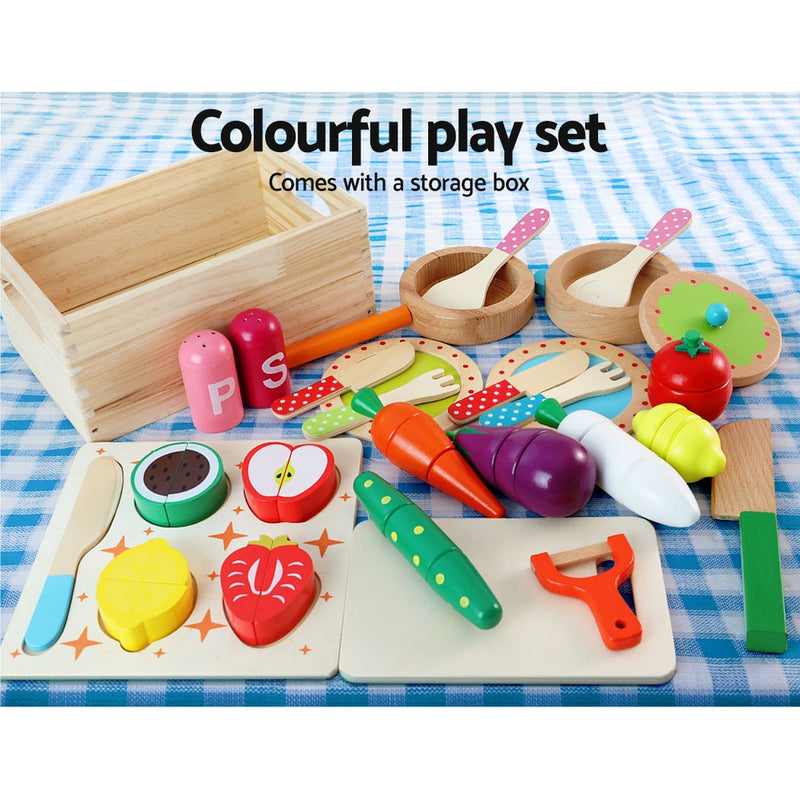 Danoz Kids - Keezi Kids Kitchen Play Set Wooden Pretend Toys Cooking Children Food White