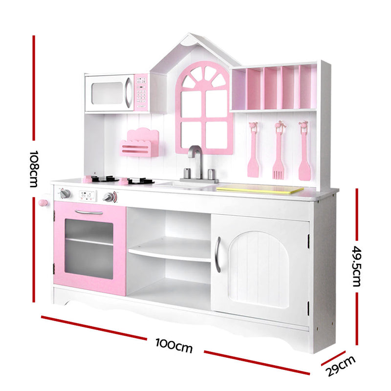 Danoz Kids - Keezi Kids Kitchen Play Set Wooden Pretend Toys Cooking Children Storage Cabinet