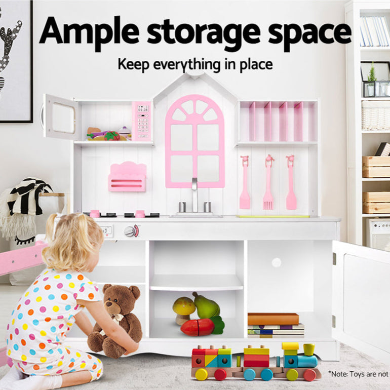 Danoz Kids - Keezi Kids Kitchen Play Set Wooden Pretend Toys Cooking Children Storage Cabinet