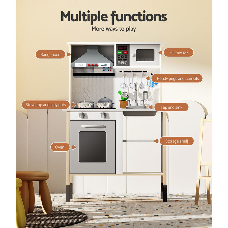 Danoz Kids - Keezi Kids Kitchen Play Set Wooden Pretend Toys Cooking Children Cookware Sink