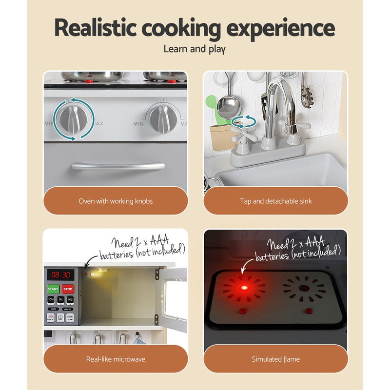 Danoz Kids - Keezi Kids Kitchen Play Set Wooden Pretend Toys Cooking Children Cookware Sink