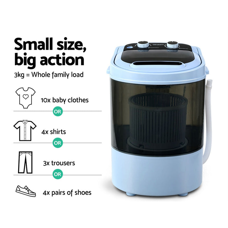 Danoz Cleaning - Devanti Portable Washing Machine 3KG Black
