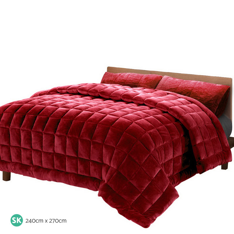 Danoz SleepSmart - Giselle Bedding Faux Mink Quilt Burgunday Super King - 2 Free pillow cases!