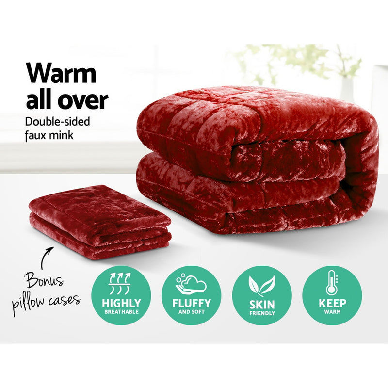 Danoz SleepSmart - Giselle Bedding Faux Mink Quilt Burgunday Super King - 2 Free pillow cases!