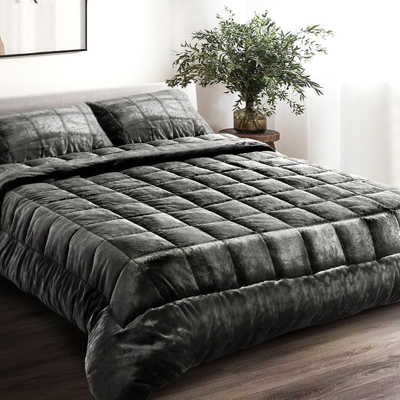 Danoz Direct - Giselle Bedding Faux Mink Quilt Charcoal Queen