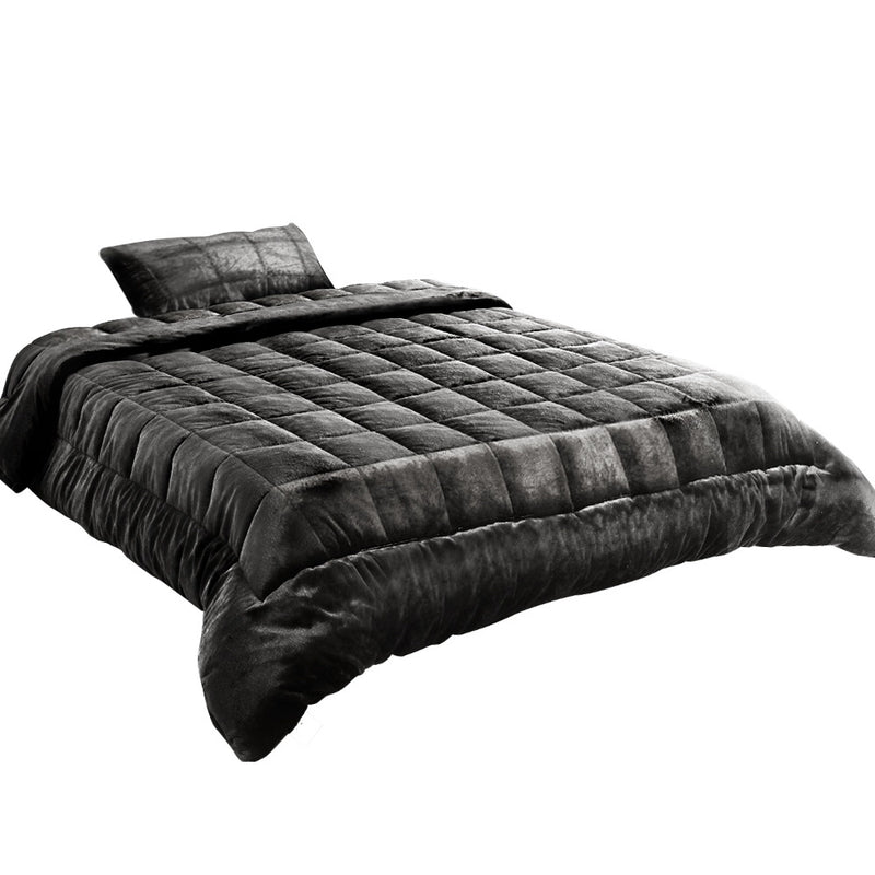 Danoz SleepSmart - Giselle Bedding Faux Mink Quilt Charcoal - Single size + 2 Free Pillow cases!