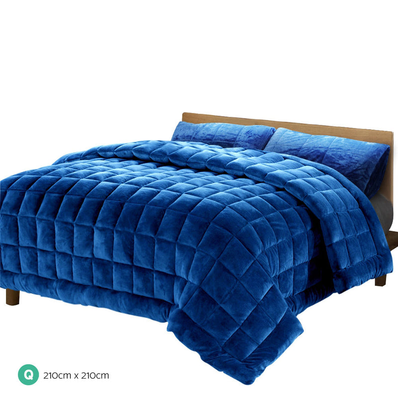 Danoz Direct - Giselle Bedding Faux Mink Quilt Blue - Queen size + 2 Free Pillow cases!