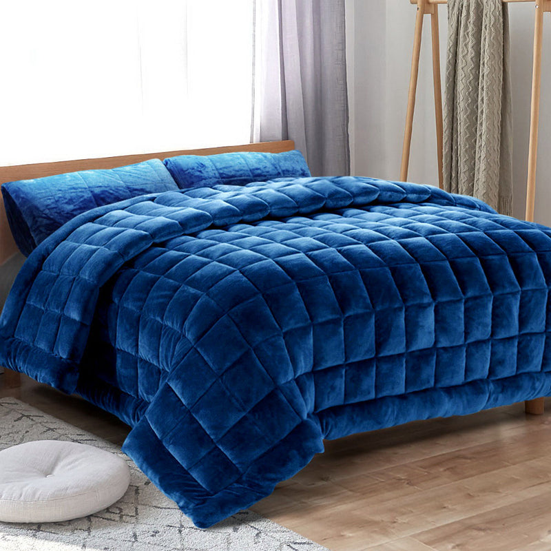 Danoz Direct - Giselle Bedding Faux Mink Quilt Blue - Queen size + 2 Free Pillow cases!