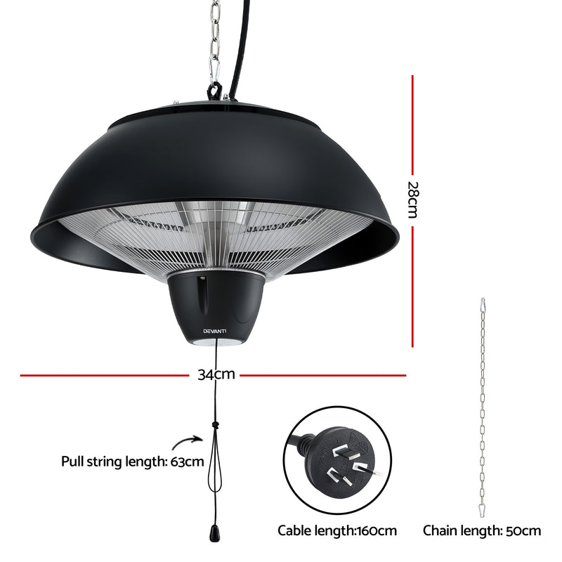 Danoz HeatingSmart - Devanti 1500W Electric Patio Infrared Heater Hanging Heaters Ceiling Mounted Remote
