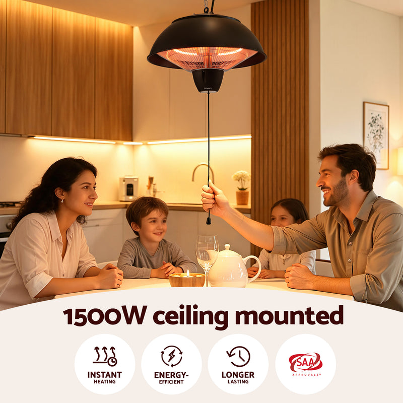 Danoz HeatingSmart - Devanti 1500W Electric Patio Infrared Heater Hanging Heaters Ceiling Mounted Remote